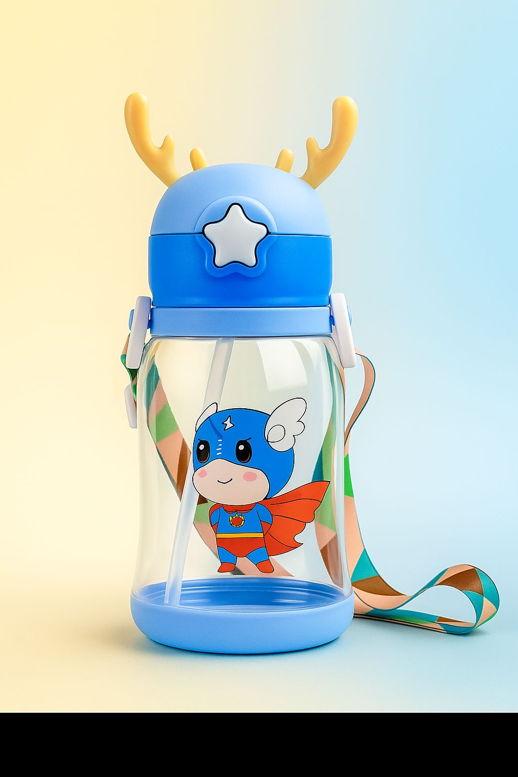 Garrafa De Alce Água Infantil Criança 600ML Portátil Com Canudo Para Meninos