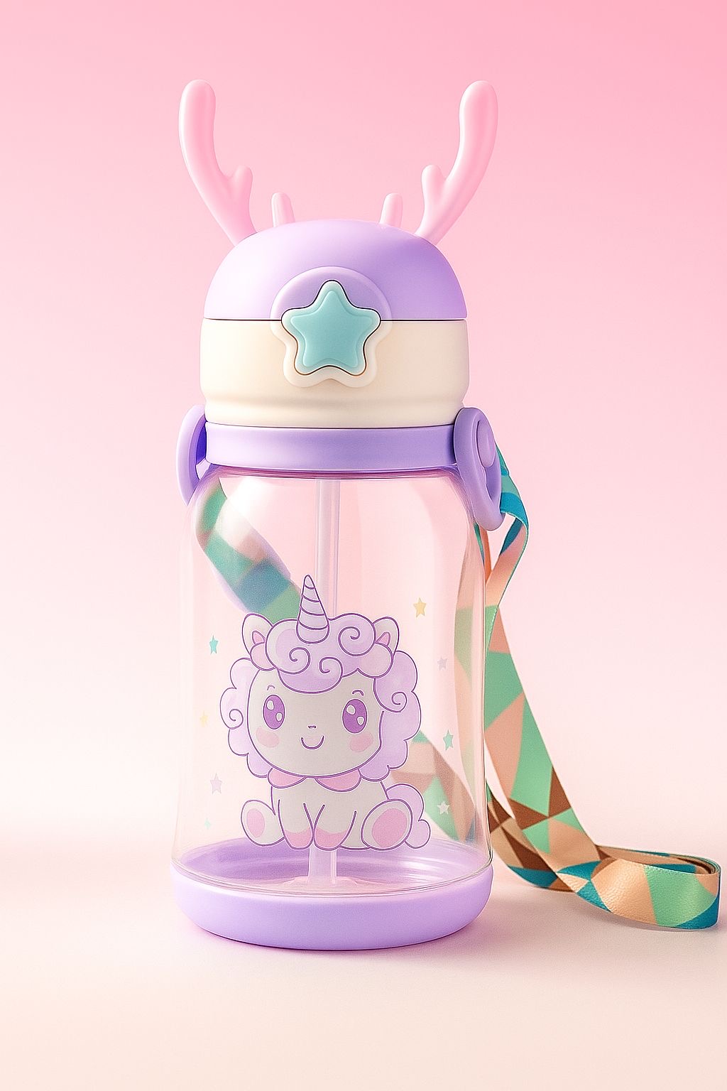 Garrafa De Alce Água Infantil Criança 600ML Portátil Com Canudo Para Meninas