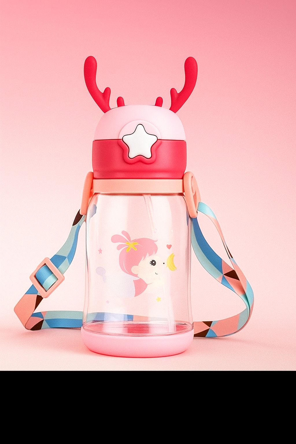 Garrafa De Alce Água Infantil Criança 600ML Portátil Com Canudo Para Meninas