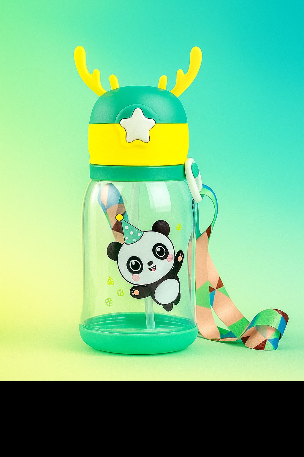 Garrafa De Alce Água Infantil Criança 600ML Portátil Com Canudo Para Meninos